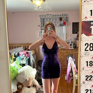 Purple Sparkly Homecoming Halter Dress